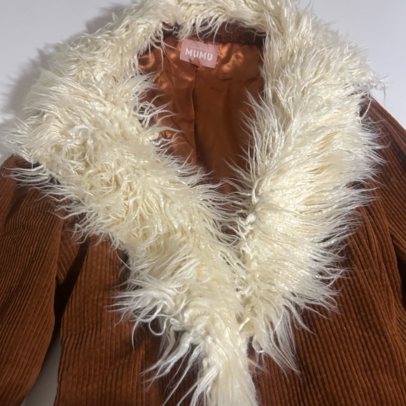 Women's Brown and Cream Faux Fur Trim Coat - Picture 5 of 8